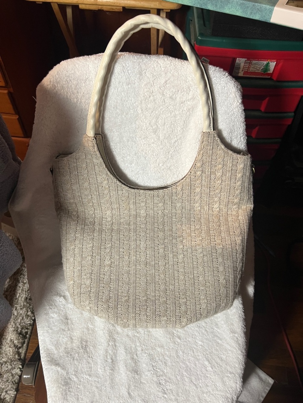Patricia Nash Beige Knit Tote Bag with White Handles